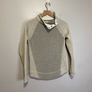 Prana Brandie Fleece Lined Wool Snap Collar Pullover Sweater in Gray & Bone XS